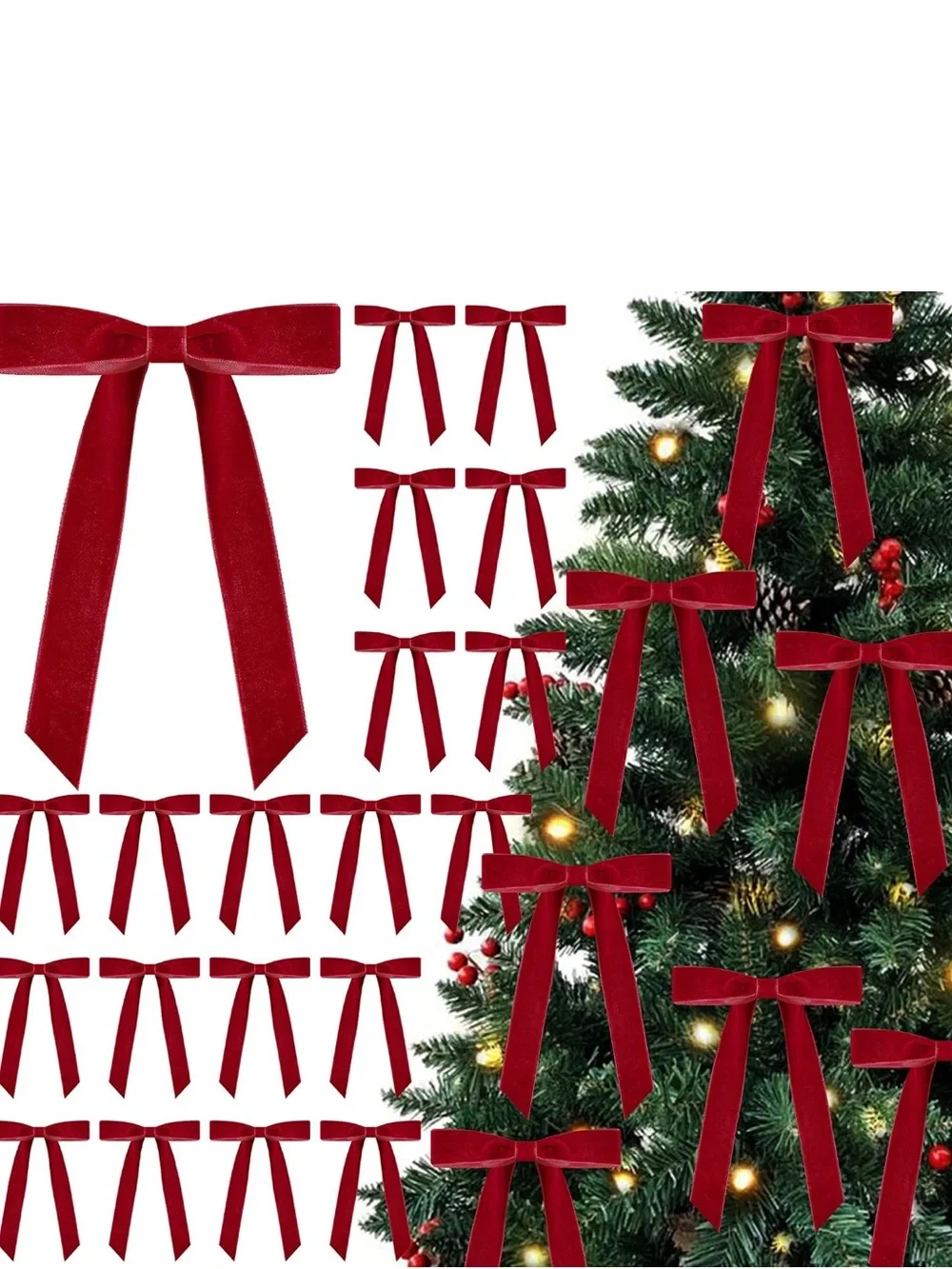 Red Velvet Decorative Holiday Bows - Pack for Tree & Wreath Accents